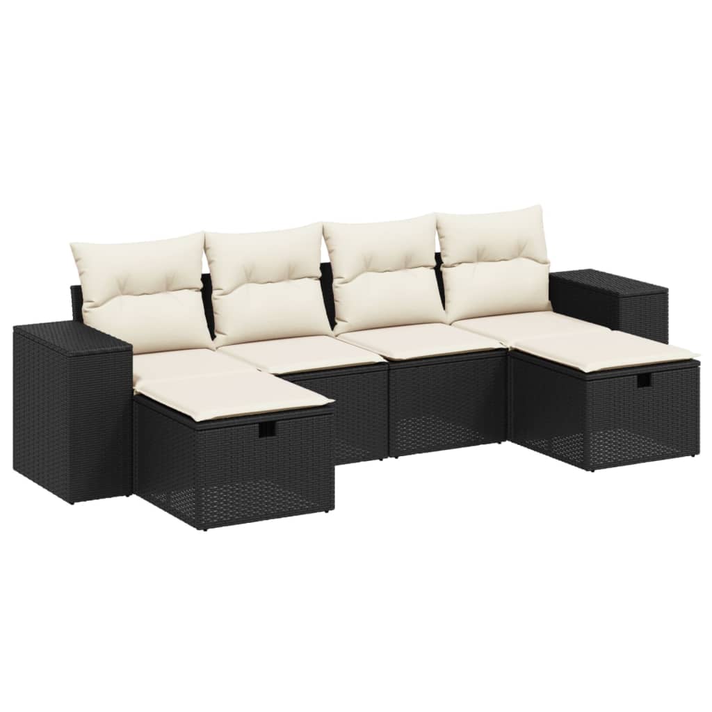 vidaXL 6-delige Loungeset met kussens poly rattan zwart