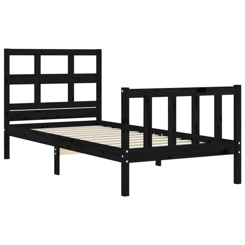 vidaXL Bedframe met hoofdbord massief hout zwart 90x200 cm