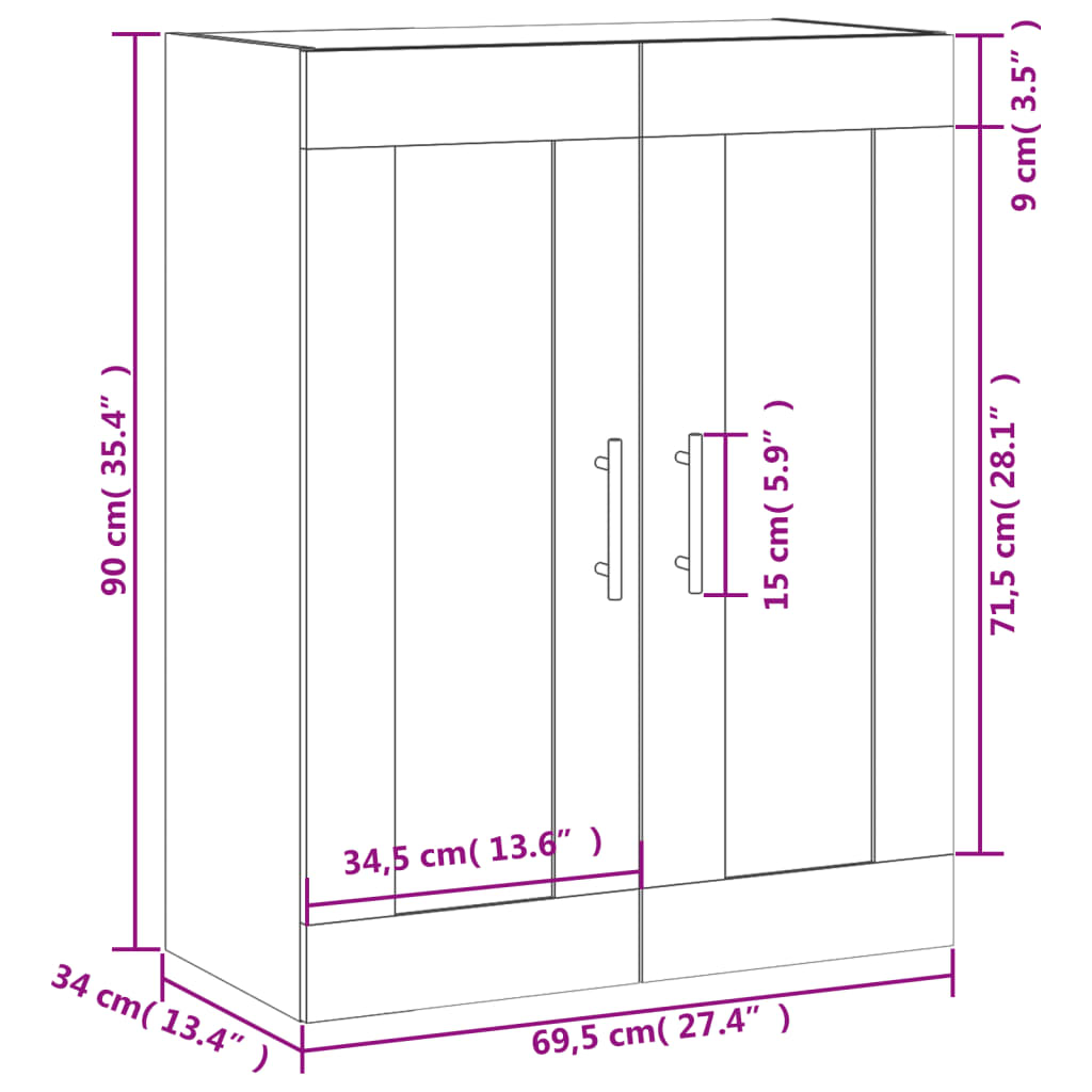 vidaXL Wandkast 69,5x34x90 cm bewerkt hout zwart