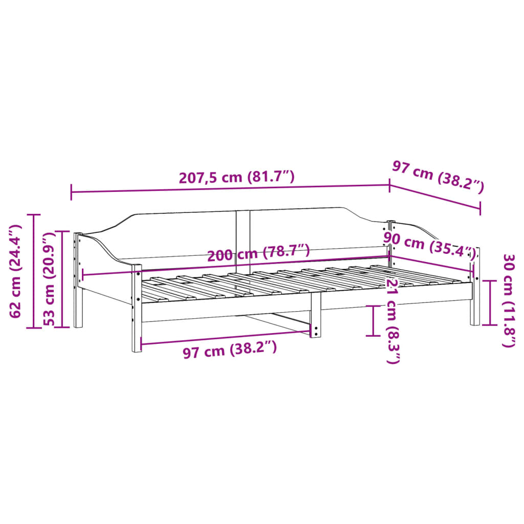 vidaXL Bedframe zonder matras massief grenenhout wit 90x200 cm