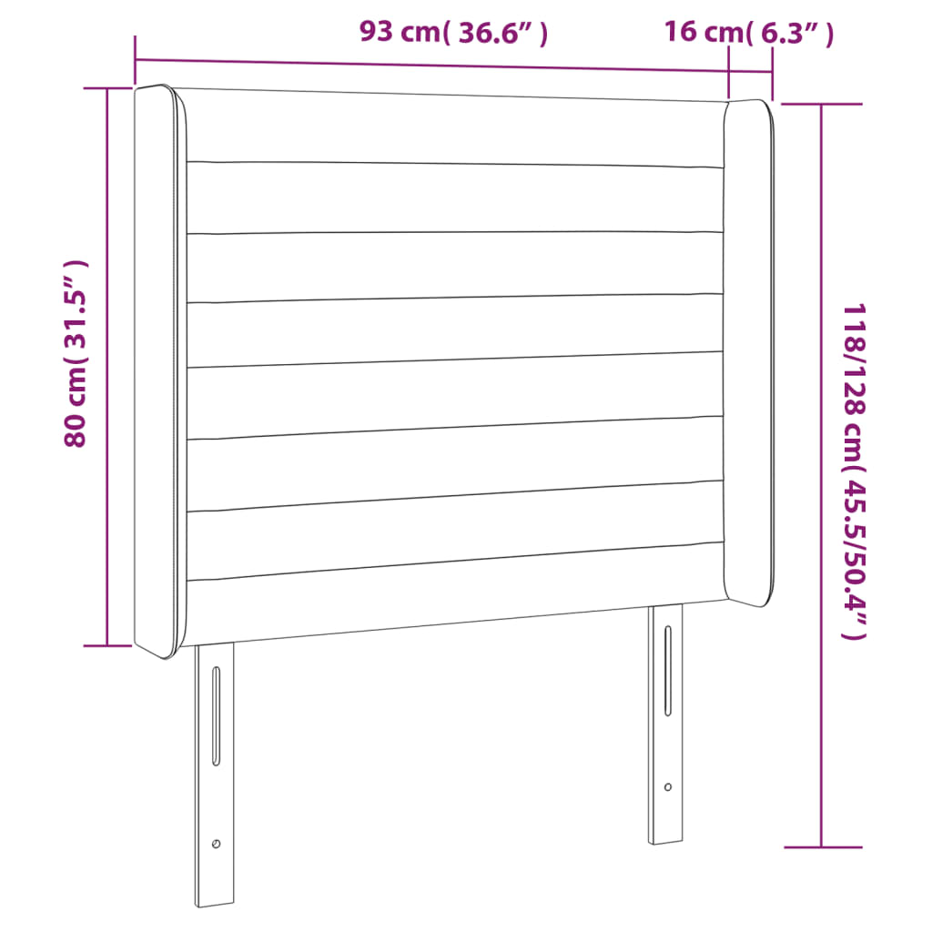 vidaXL Hoofdbord met randen 93x16x118/128 cm stof crèmekleurig