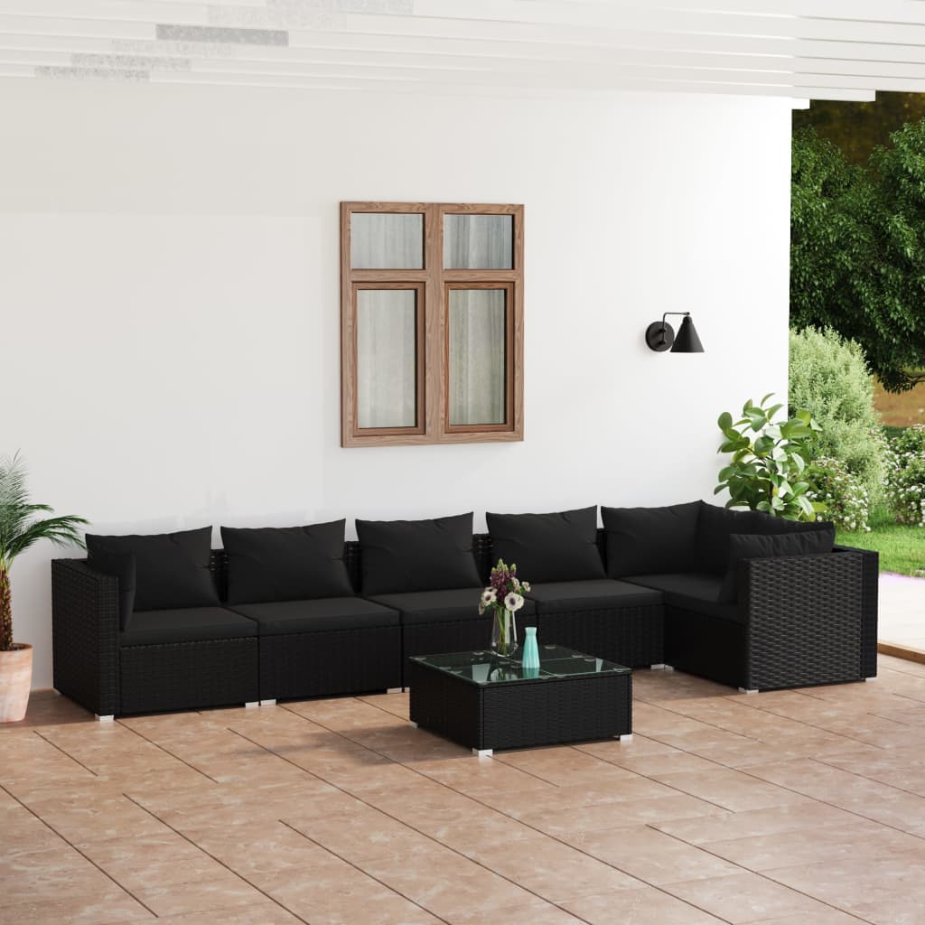 vidaXL 7-delige Loungeset met kussens poly rattan zwart