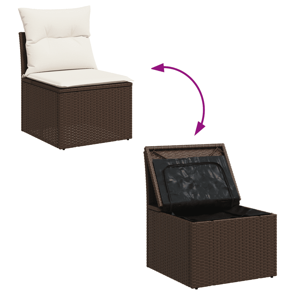 vidaXL 10-delige Loungeset met kussens poly rattan bruin