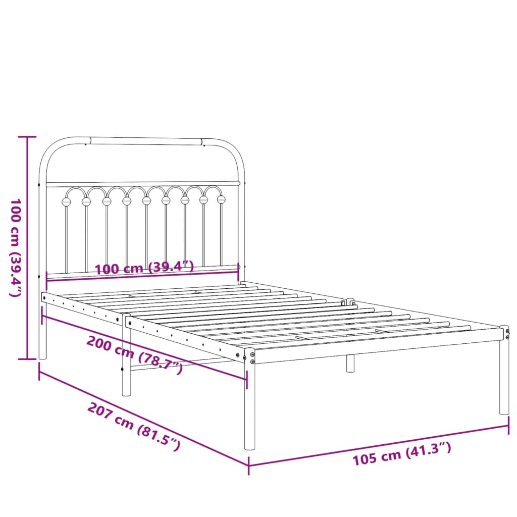 vidaXL Bedframe met hoofdbord metaal wit 100x200 cm