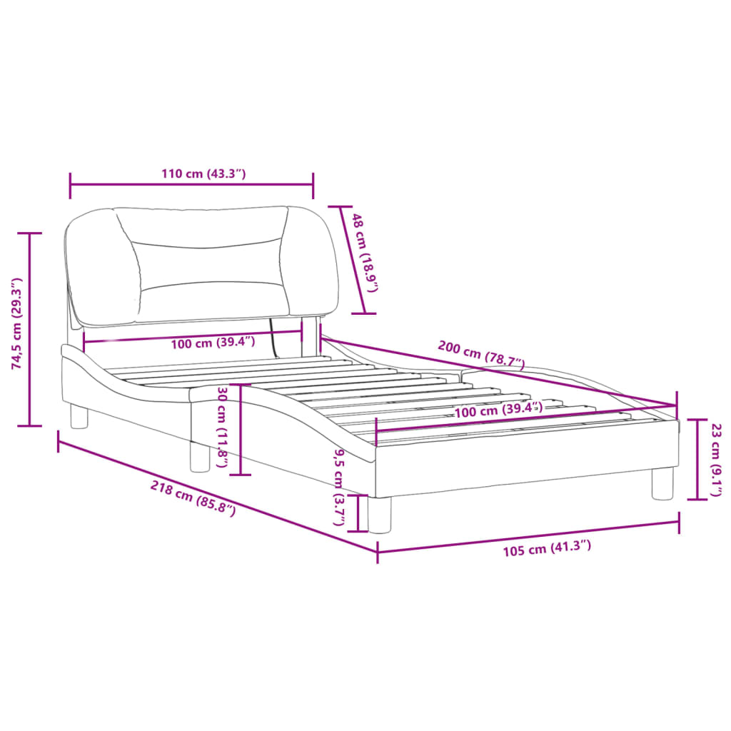 vidaXL Bedframe met LED-verlichting kunstleer zwart en wit 100x200 cm