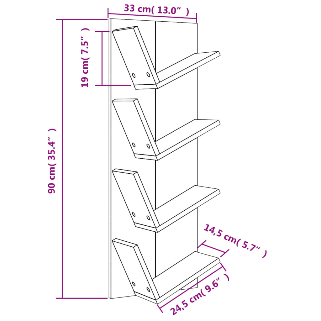 vidaXL Wandschap 4-laags 33x16x90 cm gerookt eikenkleurig