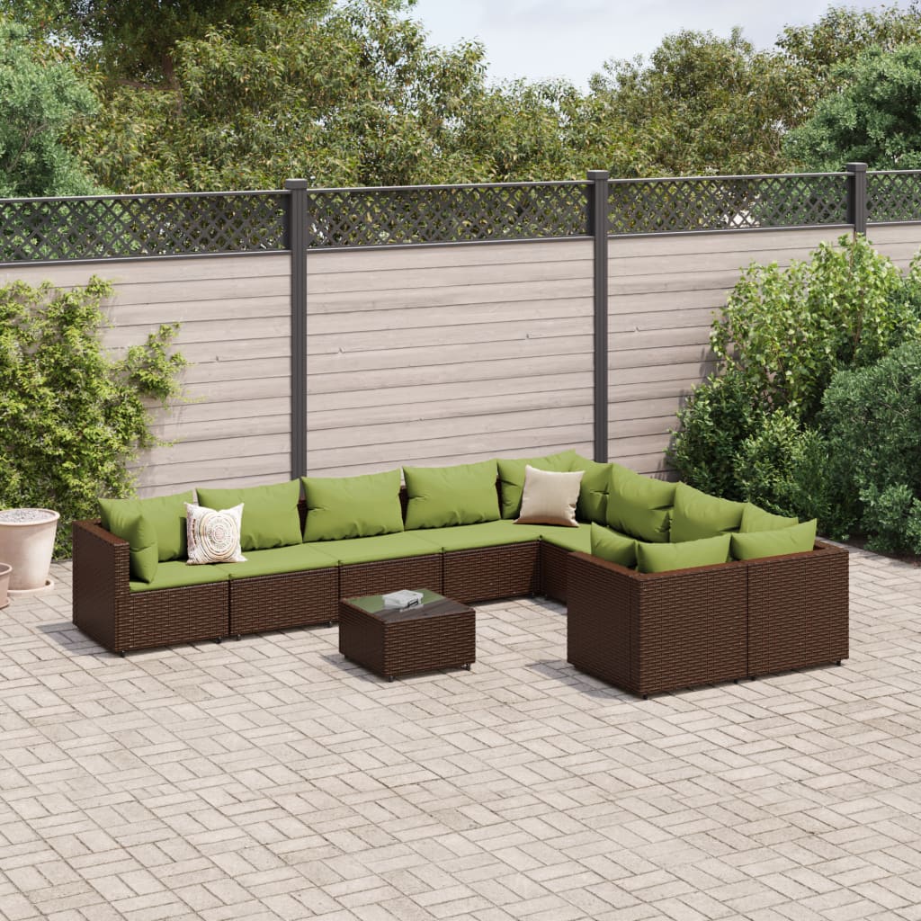 vidaXL 10-delige Loungeset met kussens poly rattan bruin