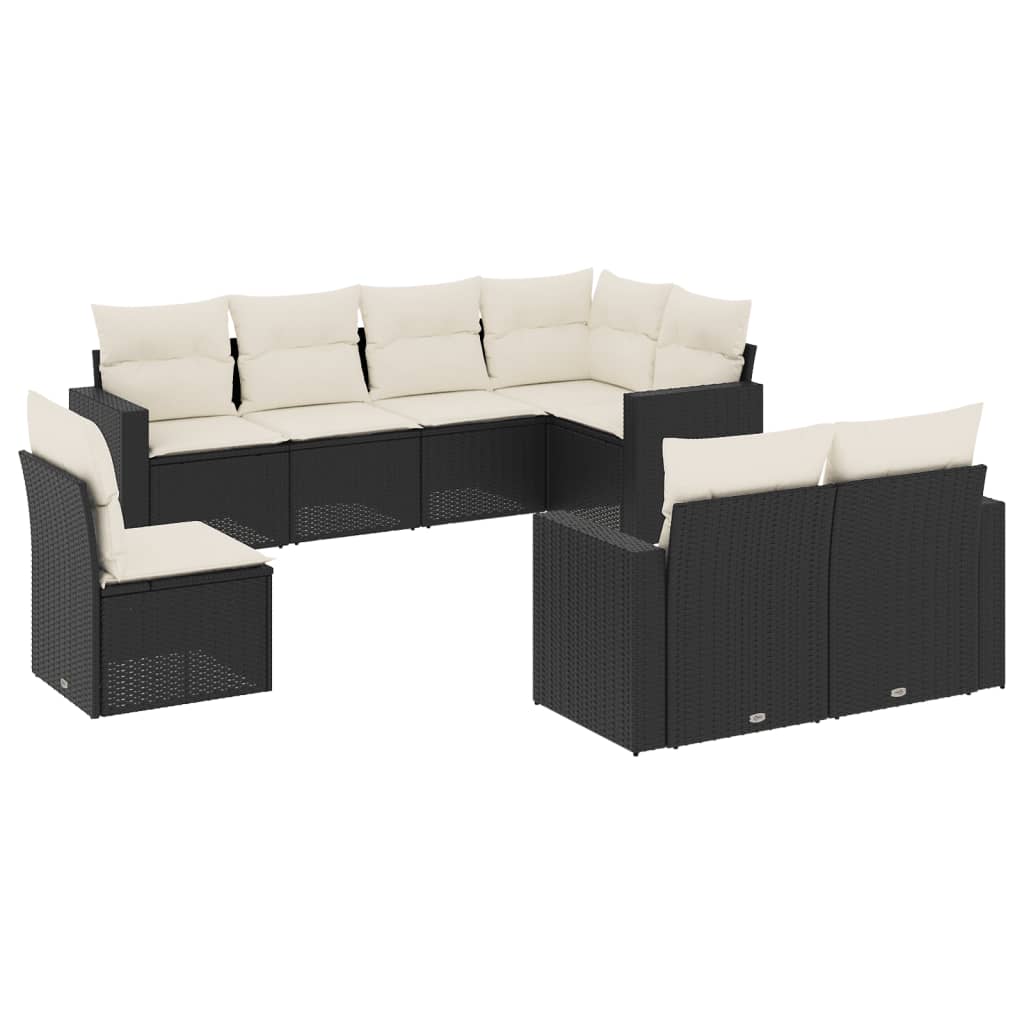 vidaXL 8-delige Loungeset met kussens poly rattan zwart