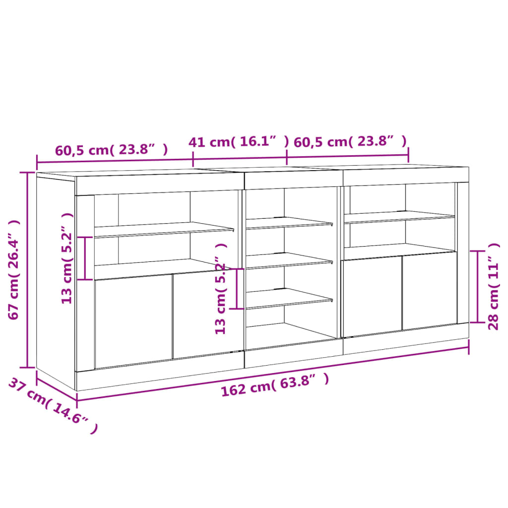 vidaXL Dressoir met LED-verlichting 162x37x67 cm wit