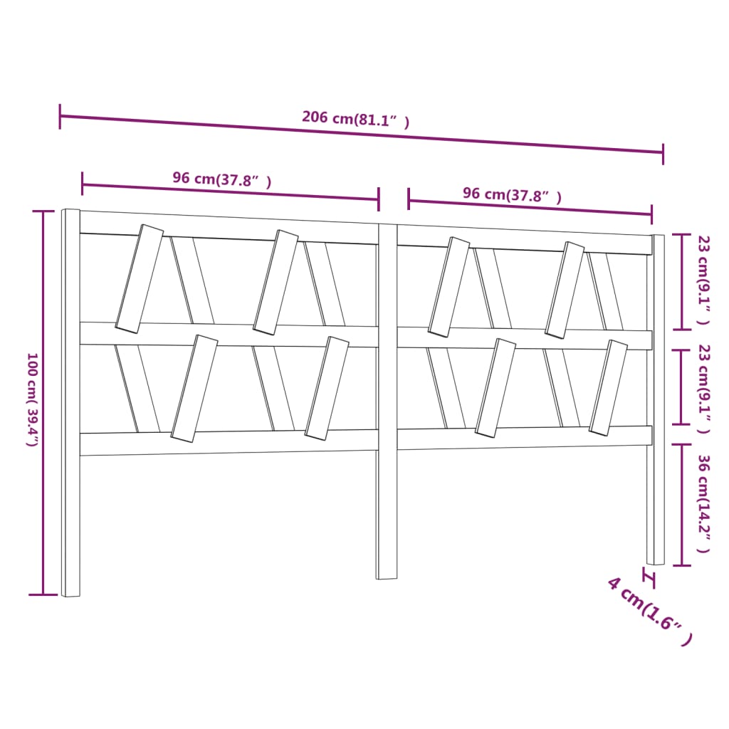 vidaXL Hoofdbord 206x4x100 cm massief grenenhout zwart