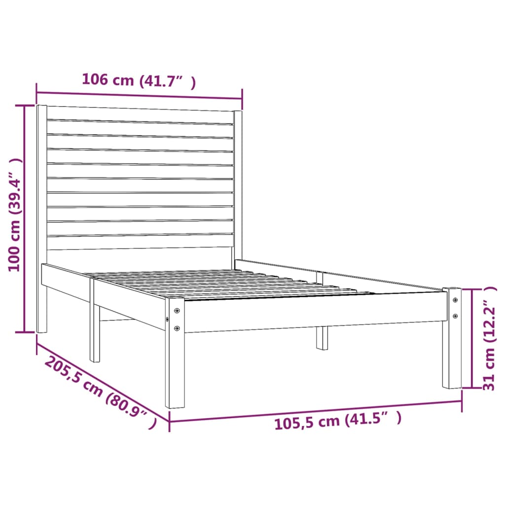 vidaXL Bedframe massief hout wit 100x200 cm