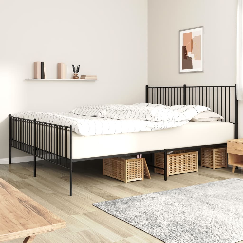 vidaXL Bedframe met hoofd- en voeteneinde metaal zwart 200x200 cm