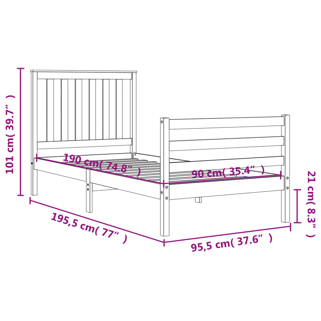 vidaXL Bedframe met hoofdbord massief hout