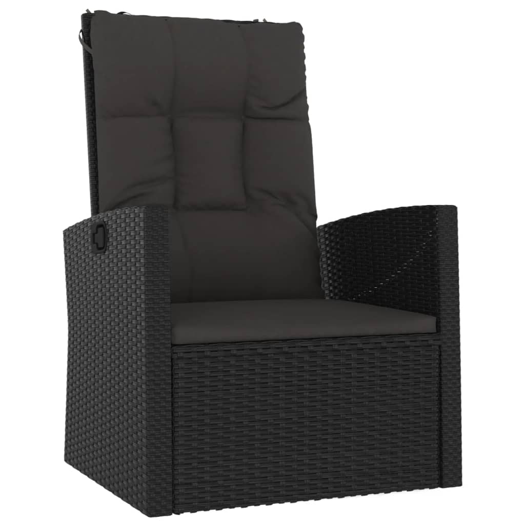 vidaXL 3-delige Loungeset met kussens poly rattan zwart