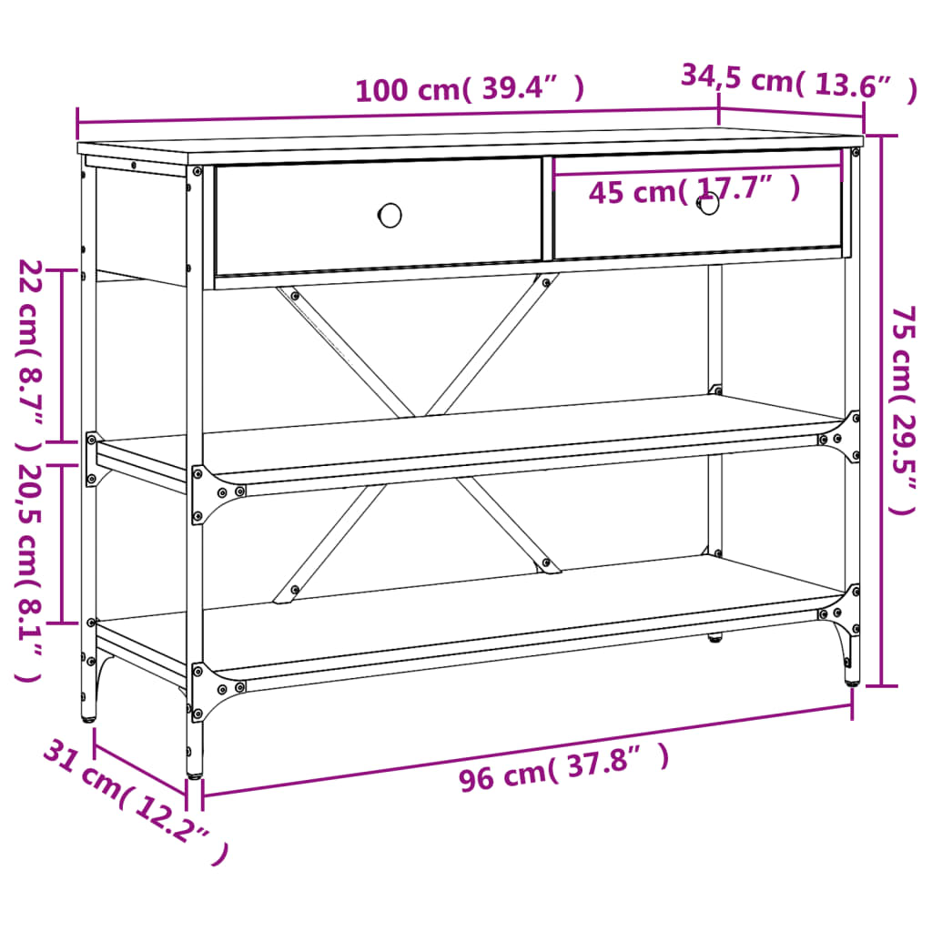 vidaXL Wandtafel met lades en schappen bewerkt hout bruin eikenkleur