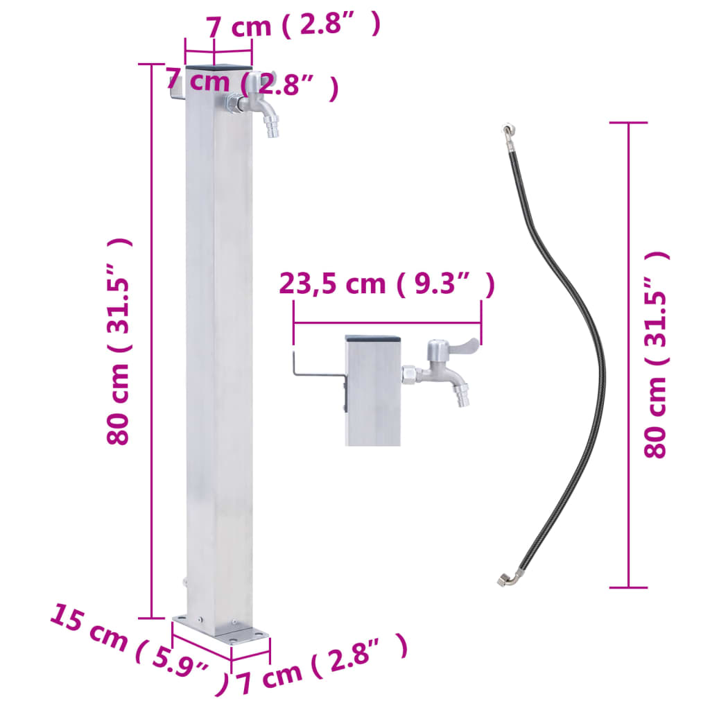 vidaXL Waterzuil vierkant 80 cm roestvrij staal