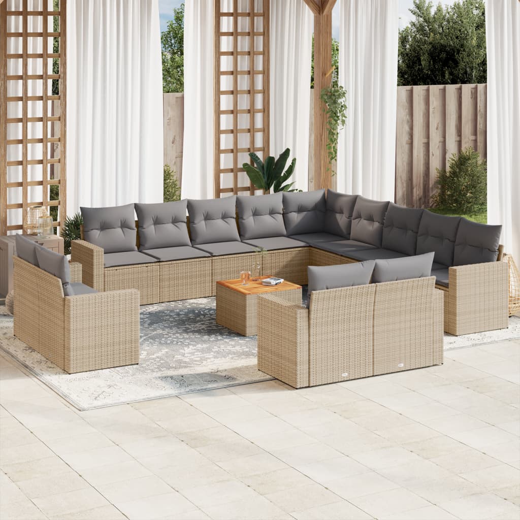 vidaXL 14-delige Loungeset met kussens poly rattan gemengd beige