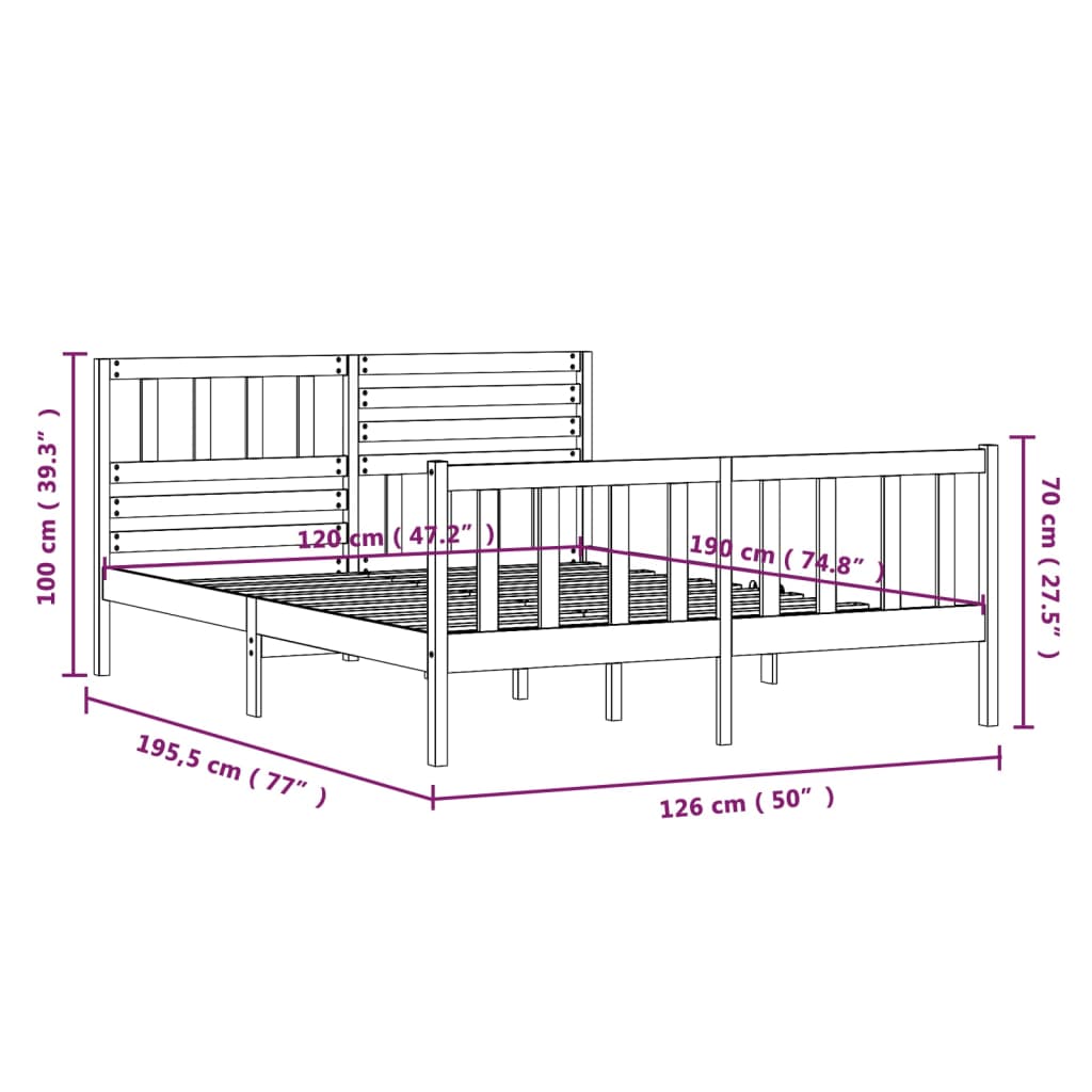 vidaXL Bedframe massief hout 120x190 cm