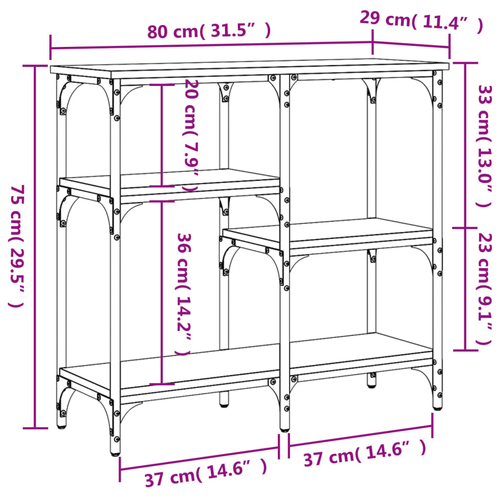 vidaXL Wandtafel 80x29x75 cm bewerkt hout bruin eikenkleur