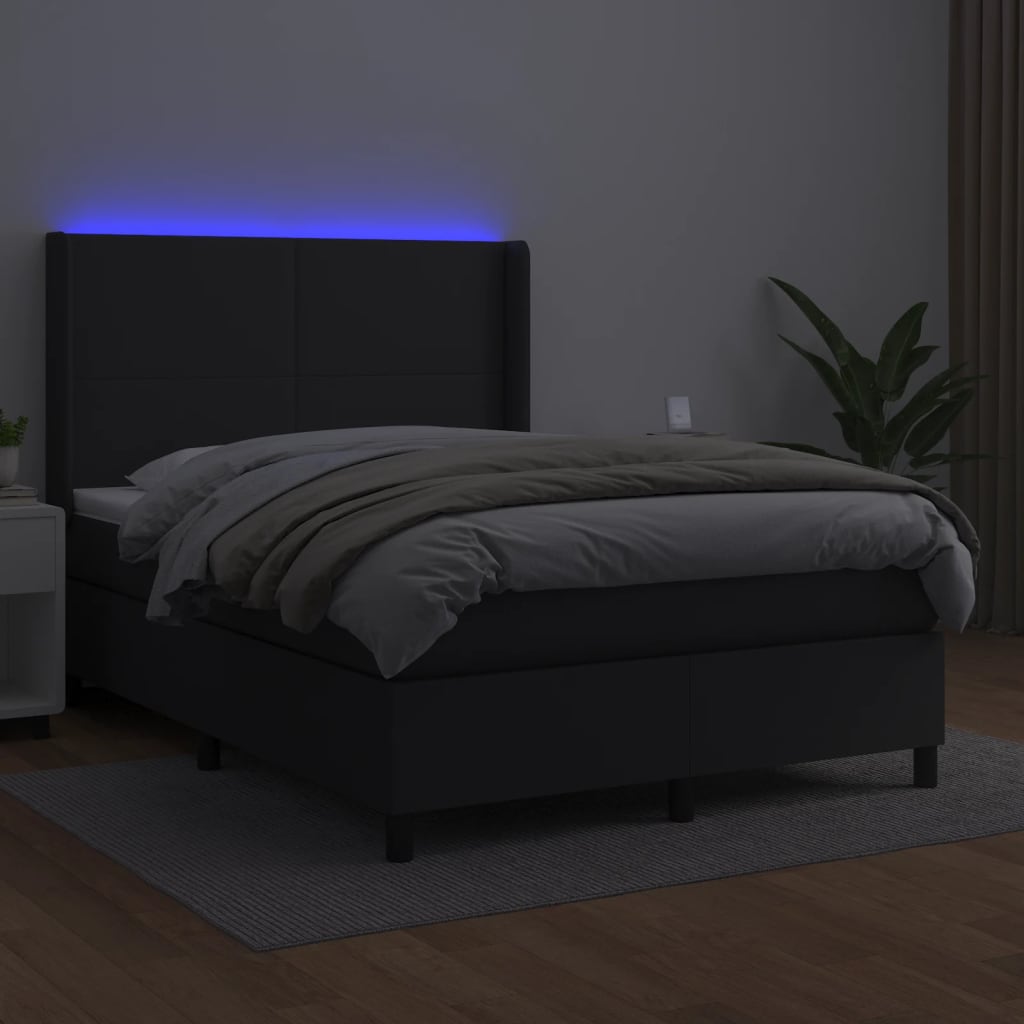 vidaXL Boxspring met matras en LED kunstleer zwart 140x200 cm