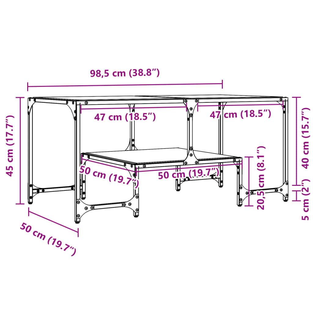 vidaXL Salontafel met transparant glazen blad 98,5x50x45 cm staal