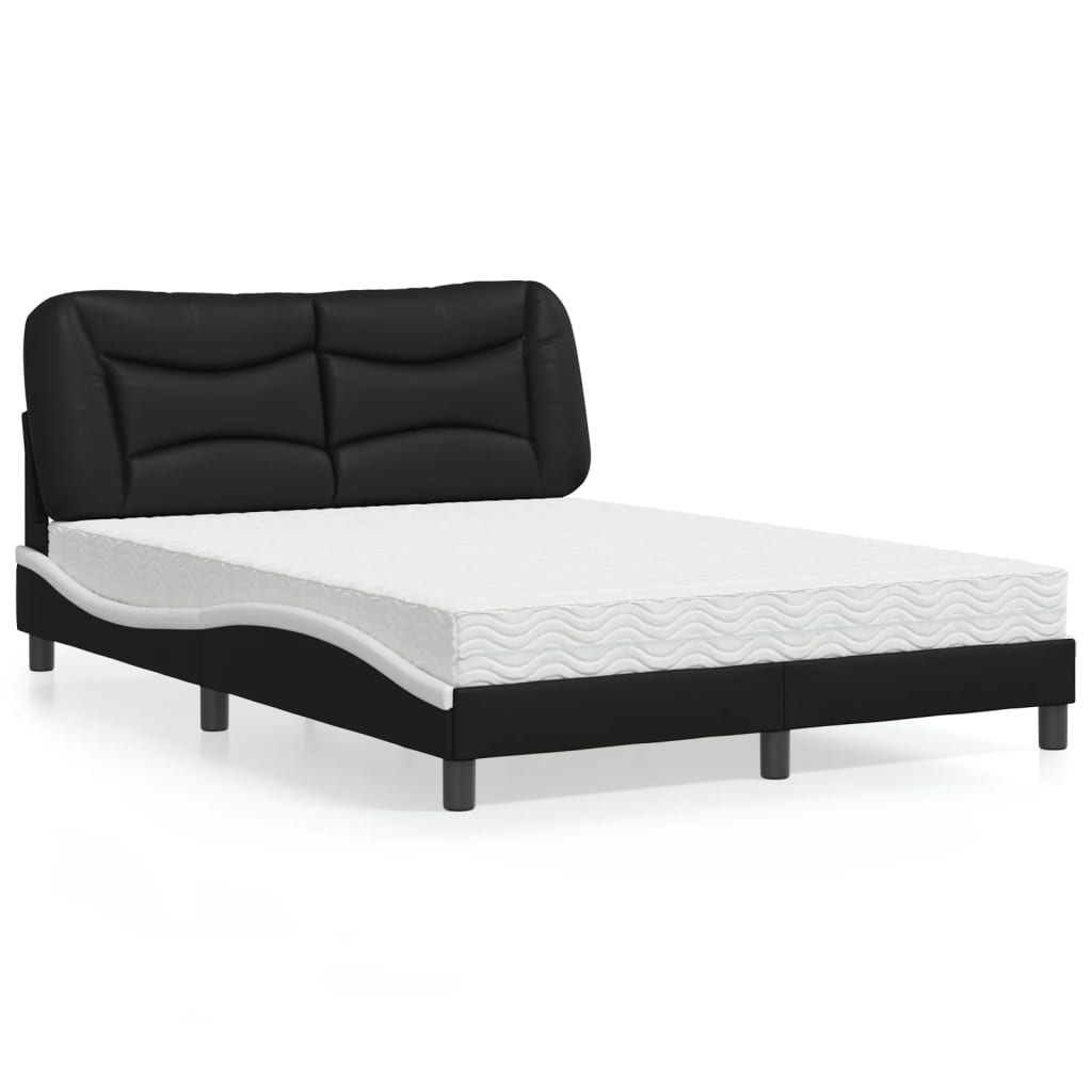 vidaXL Bed met matras kunstleer zwart en wit 140x190 cm