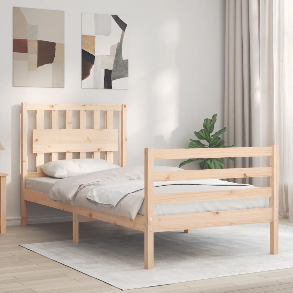 vidaXL Bedframe met hoofdbord massief hout 90x200 cm