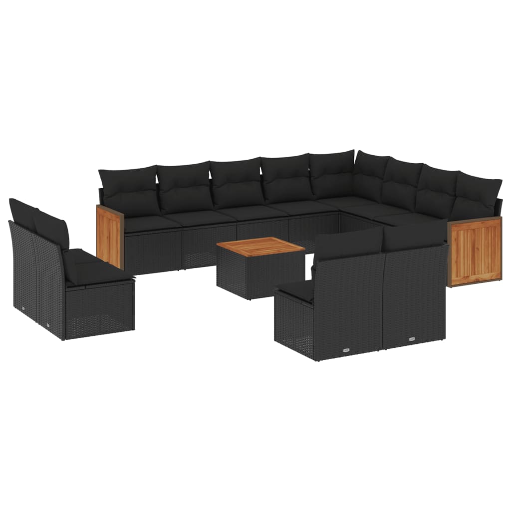 vidaXL 13-delige Loungeset met kussens poly rattan zwart