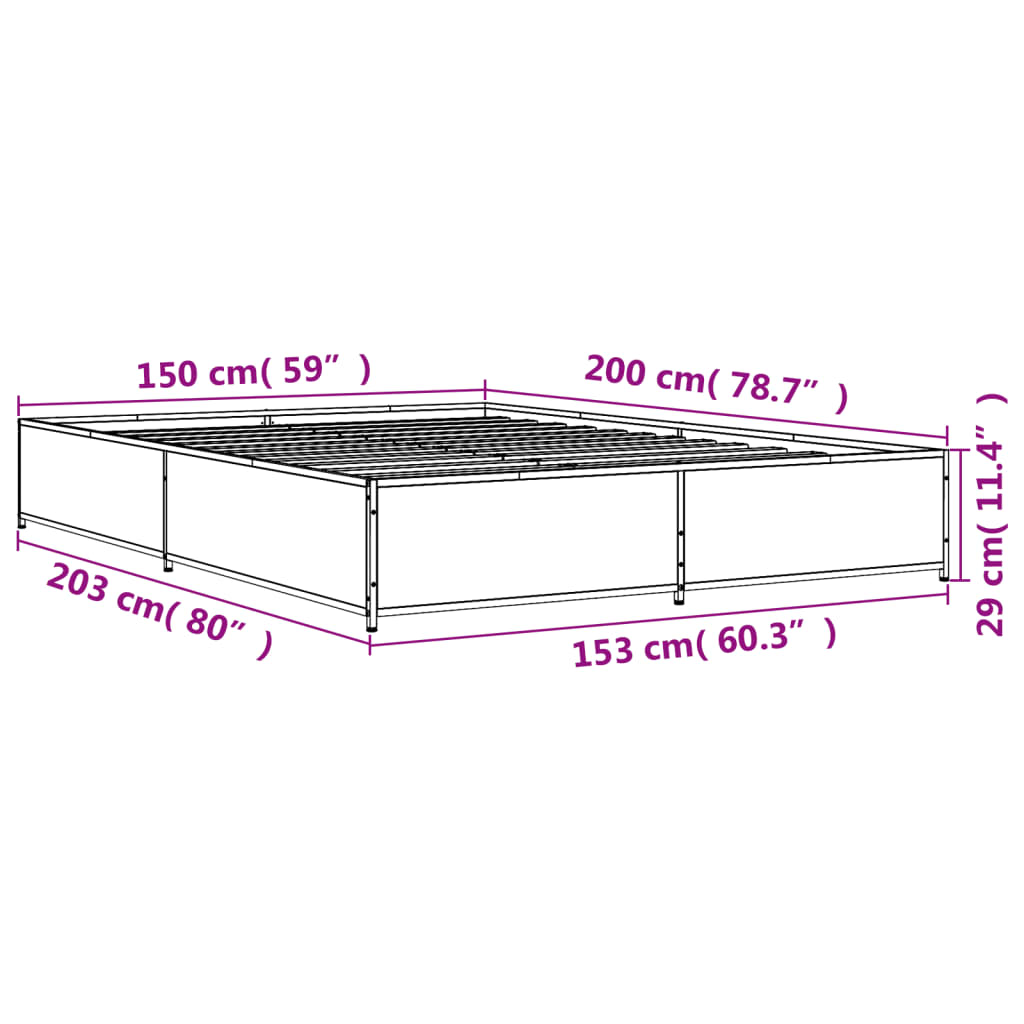 vidaXL Bedframe bewerkt hout metaal gerookt eikenkleurig 150x200 cm