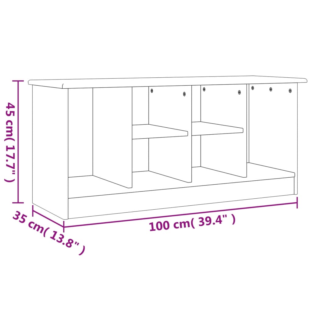 vidaXL Schoenenbankje ALTA 100x35x45 cm massief grenenhout wit