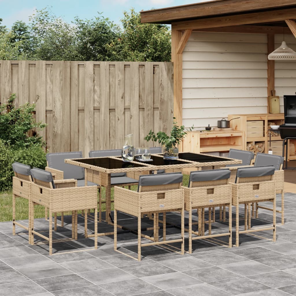 vidaXL 11-delige Tuinset met kussens poly rattan gemengd beige