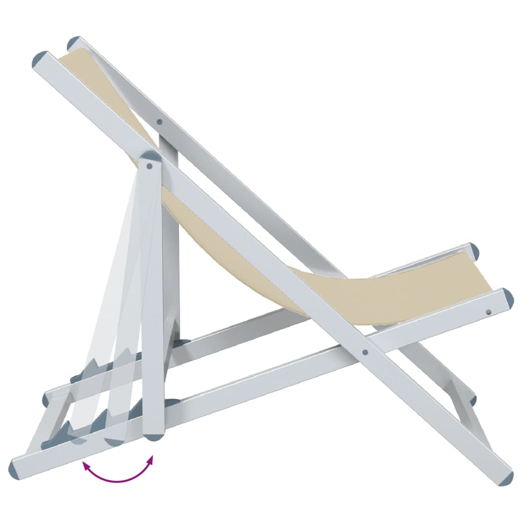 vidaXL Strandstoelen inklapbaar 2 st aluminium en textileen crèmekleur