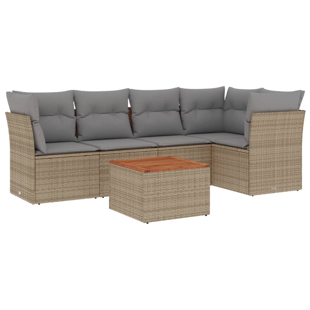 vidaXL 6-delige Loungeset met kussens poly rattan gemengd beige