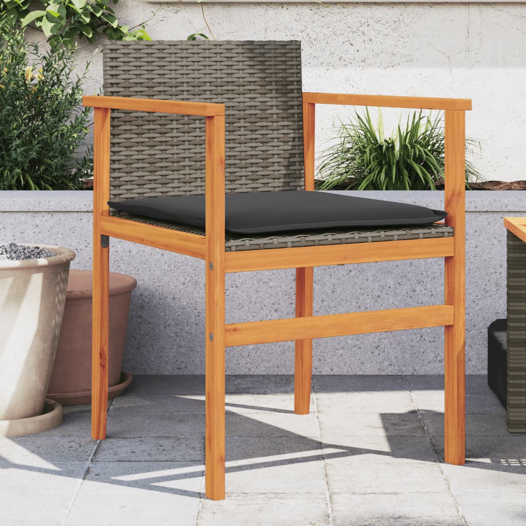 vidaXL Tuinstoelen 2 st met kussens poly rattan en massief hout grijs