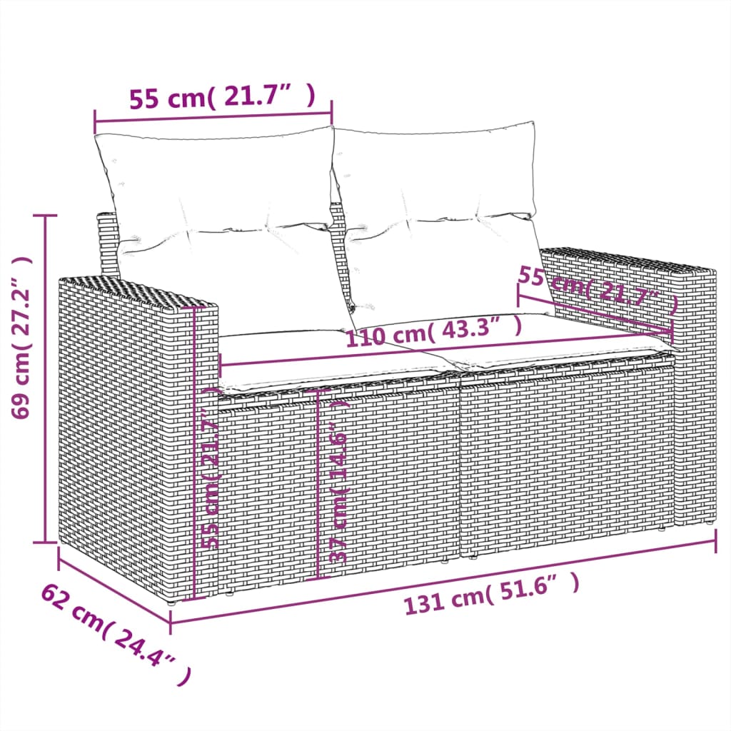 vidaXL 8-delige Loungeset met kussens poly rattan gemengd beige