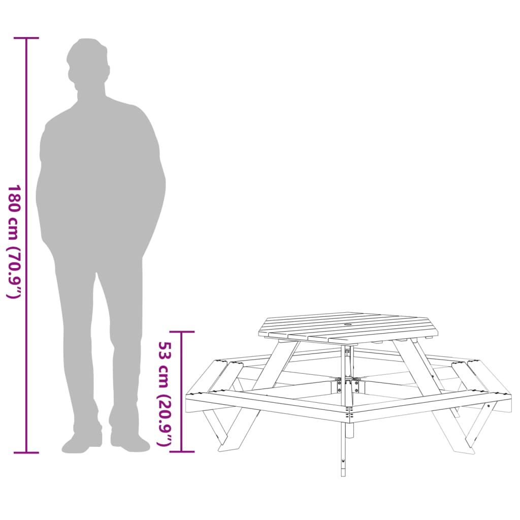 vidaXL Picknicktafel voor 6 kinderen met banken zeshoekig vurenhout
