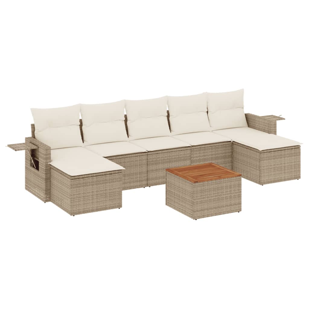 vidaXL 8-delige Loungeset met kussens poly rattan beige