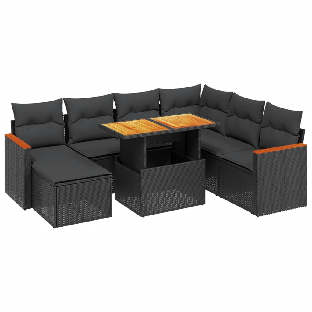 vidaXL 8-delige Loungeset met kussens poly rattan zwart