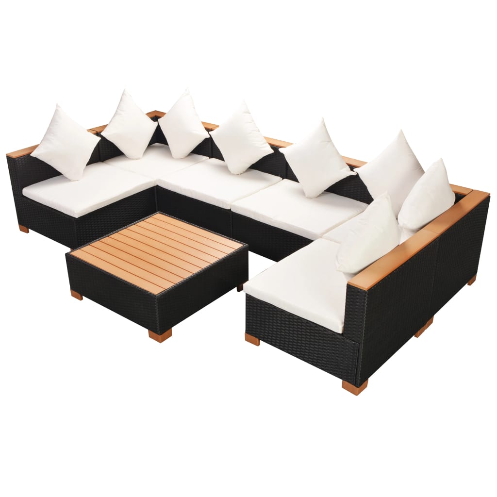 vidaXL 7-delige Loungeset met kussens poly rattan zwart