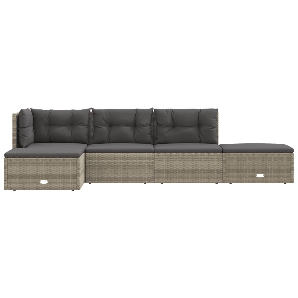 vidaXL 5-delige Loungeset met kussens poly rattan grijs