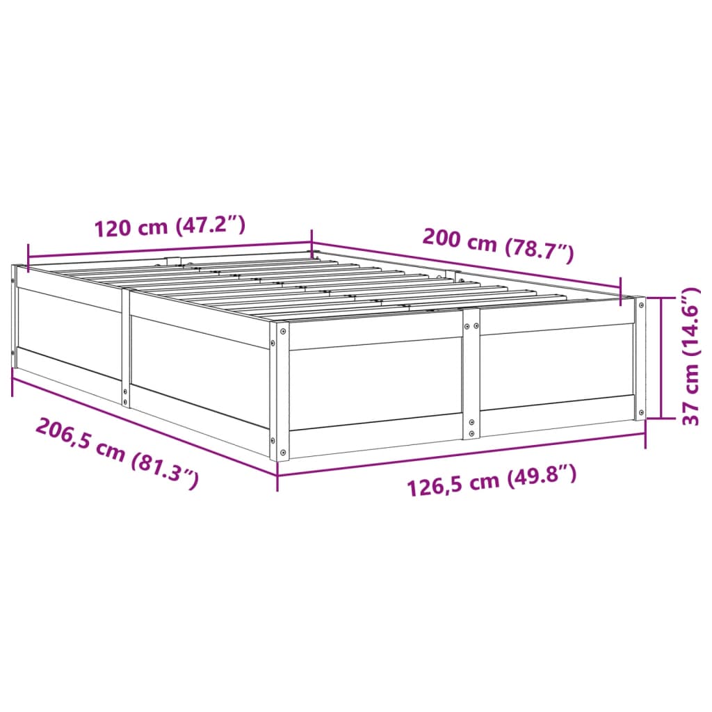 vidaXL Bedframe zonder matras massief grenenhout 120x200 cm