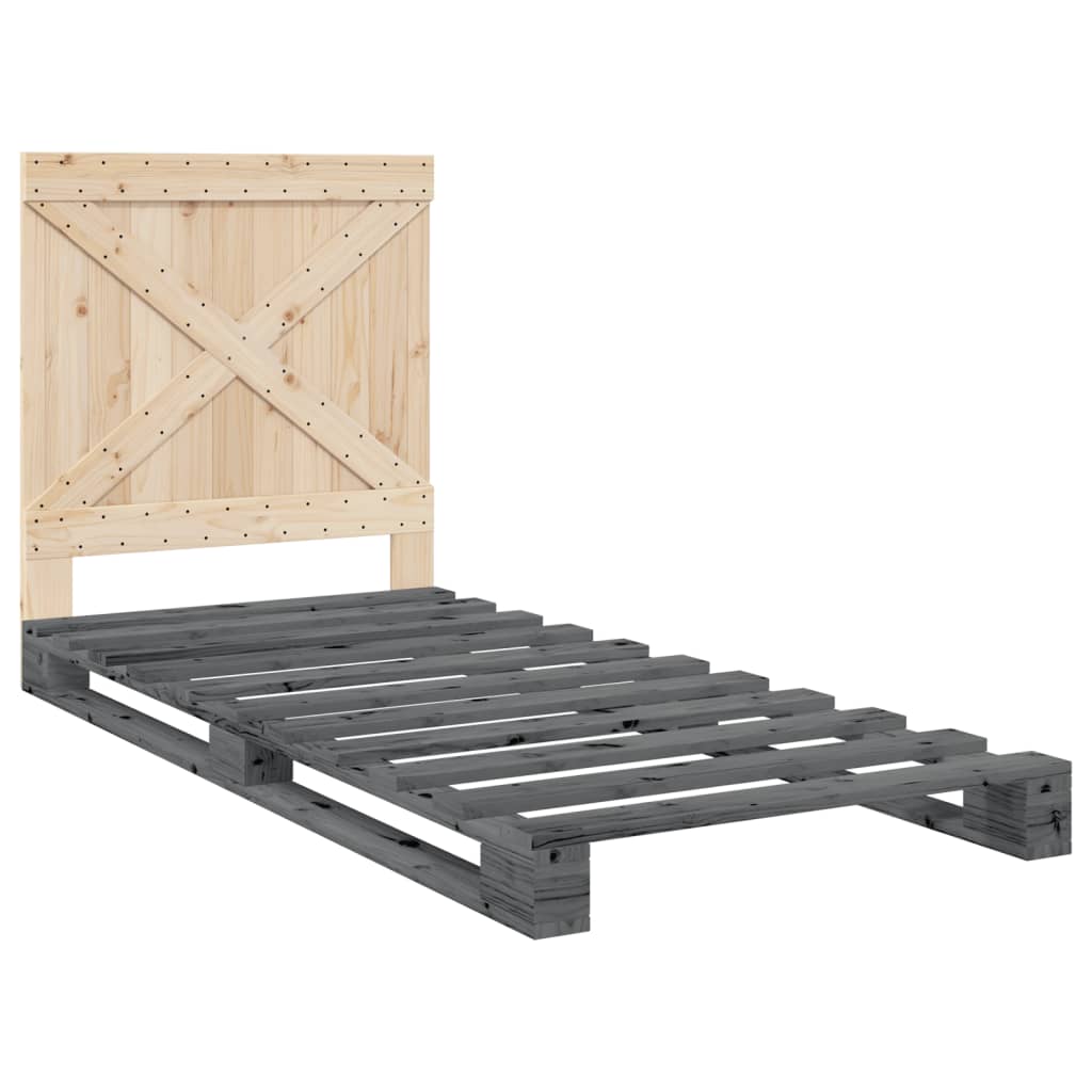 vidaXL Bedframe met hoofdbord massief grenenhout grijs 90x200 cm