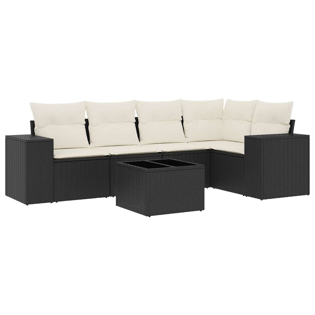 vidaXL 6-delige Loungeset met kussens poly rattan zwart