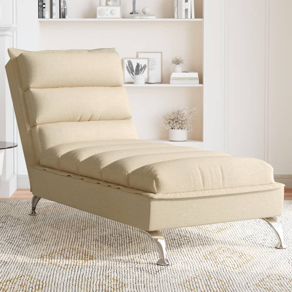 vidaXL Chaise longue met kussens stof crèmekleurig