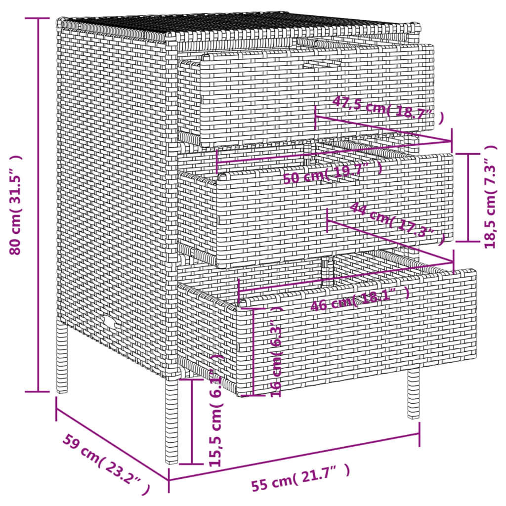 vidaXL Tuinkast 55x59x80 cm poly rattan grijs