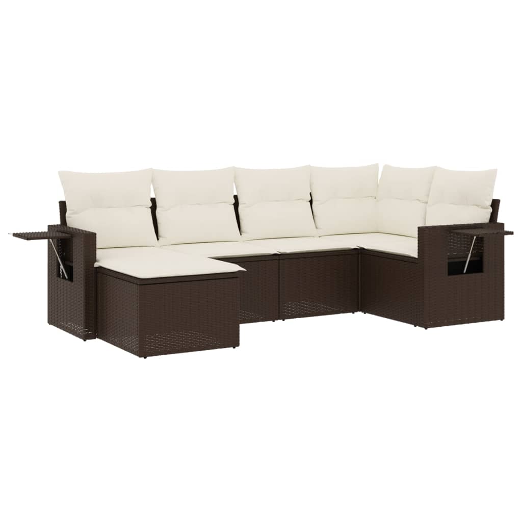 vidaXL 6-delige Loungeset met kussens poly rattan bruin