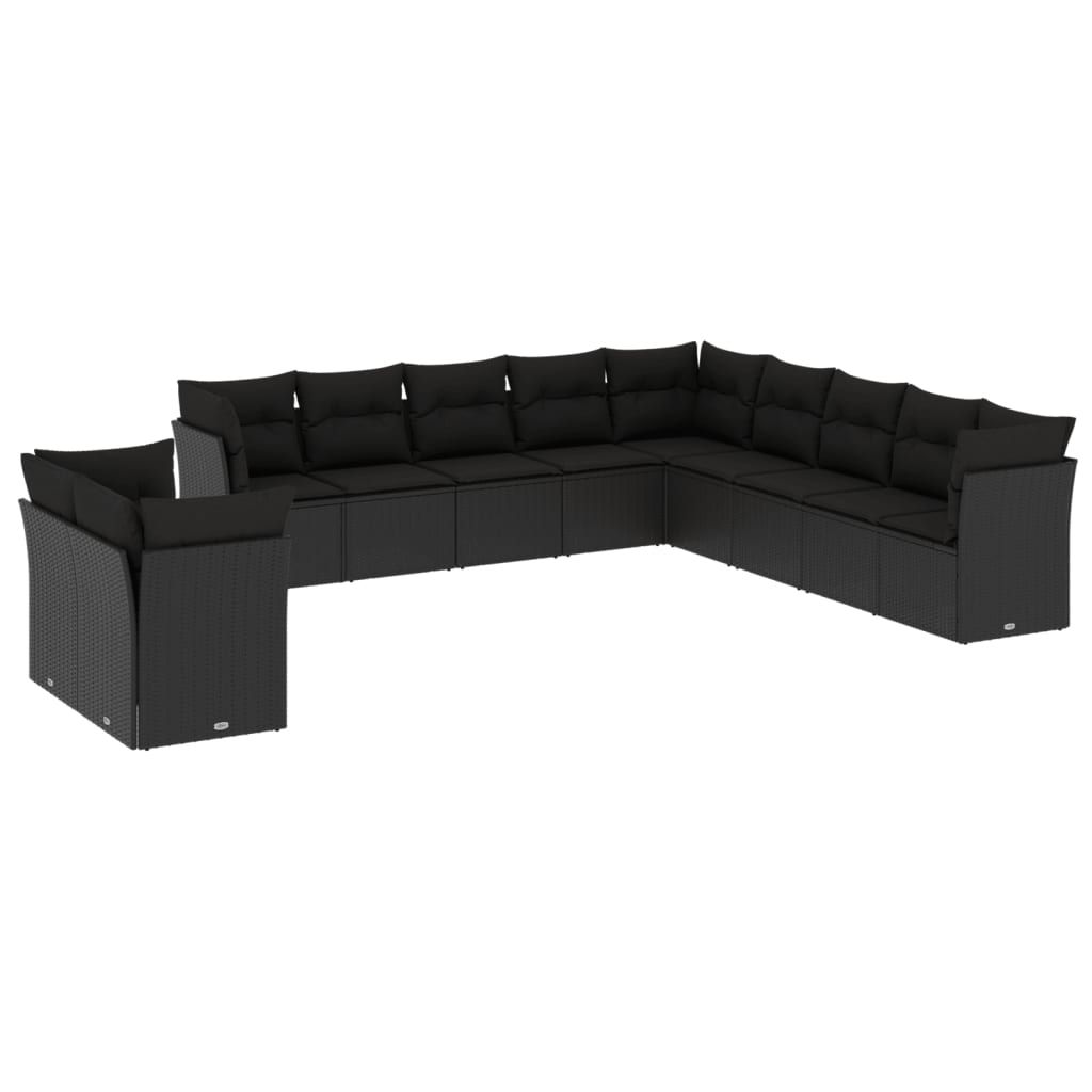 vidaXL 11-delige Loungeset met kussens poly rattan zwart