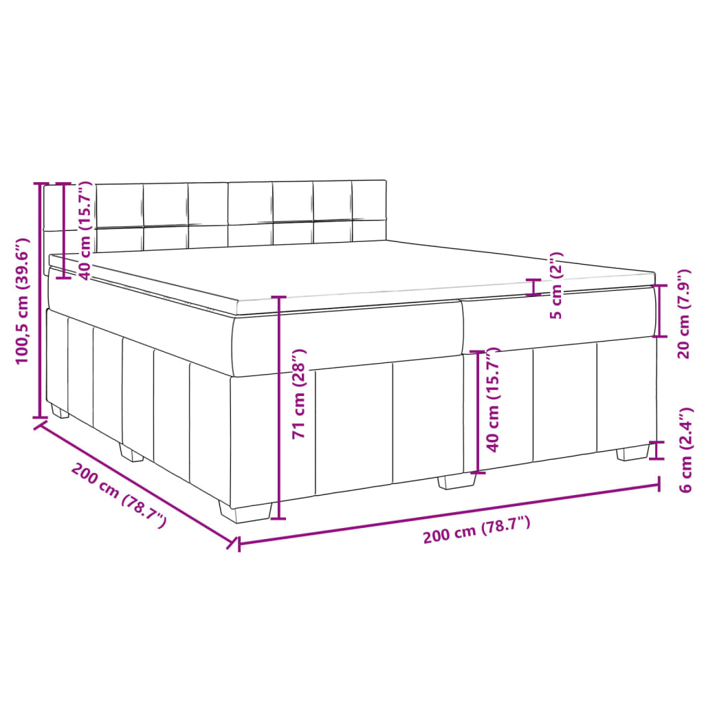 vidaXL Boxspring met matras stof lichtgrijs 200x200 cm