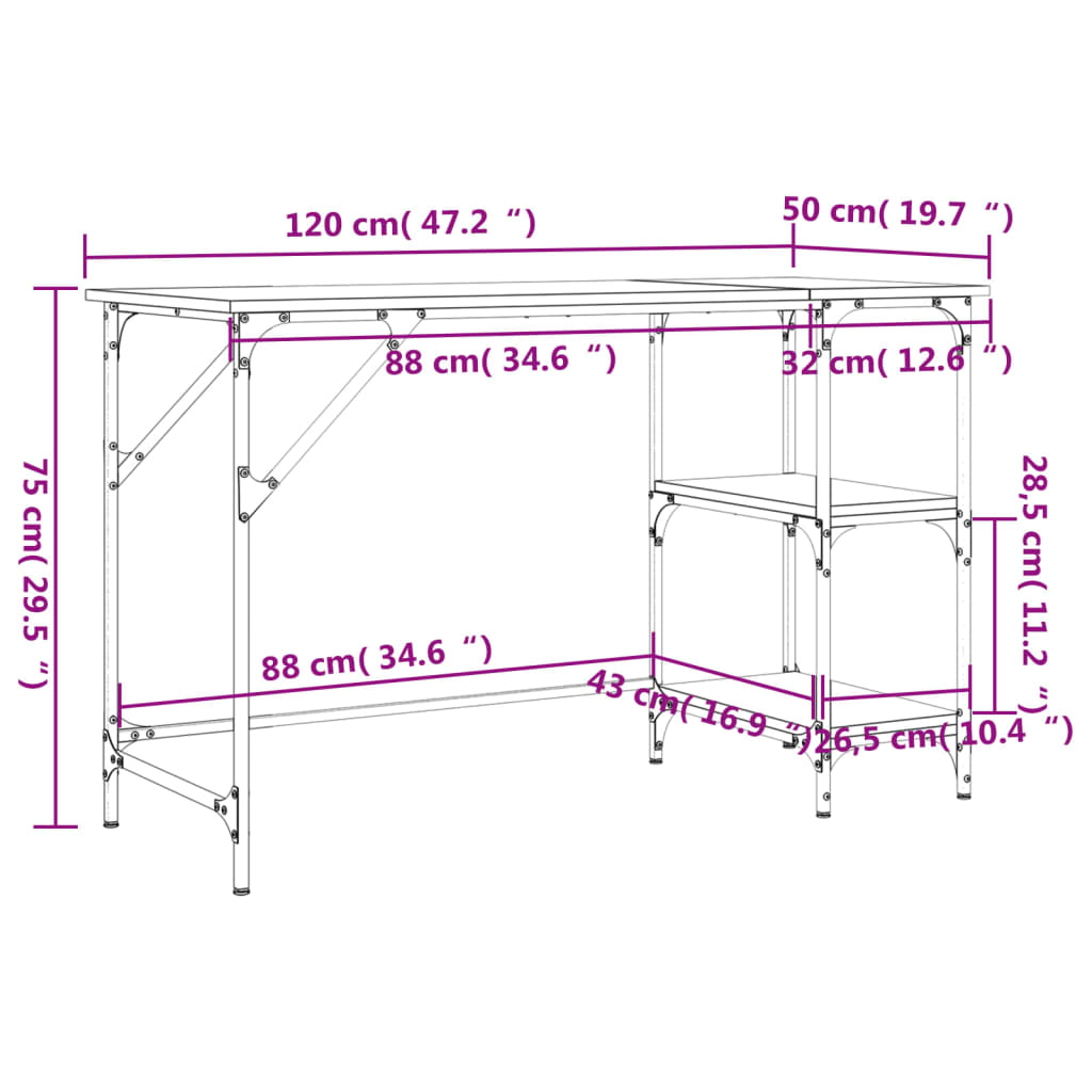 vidaXL Bureau 120x50x75 cm metaal en bewerkt hout bruin eikenkleur