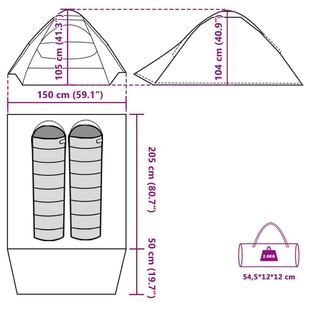 vidaXL Koepeltent 2-persoons waterdicht groen